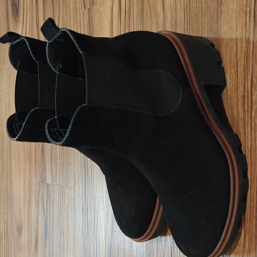 Antonio de Faria Black Suede Leather Lugged Chunky Heel Chelsea Boots - Picture 3 of 7